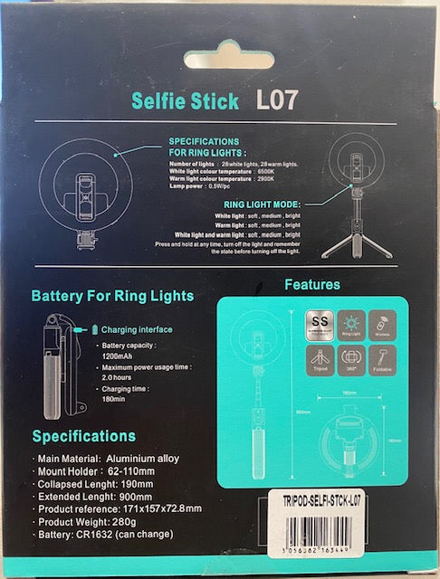 Selfie Stick With Ring Light
